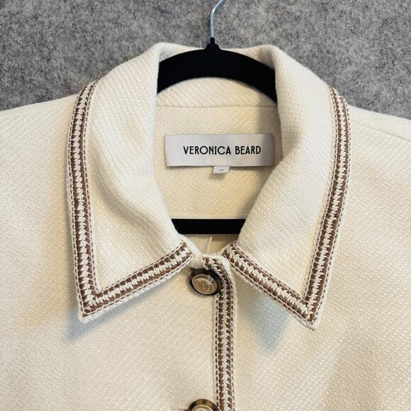 Veronica Beard Jacket Womens 12 Ivory Tweed Trim Makayla Gold Button Blazer - Picture 2 of 14